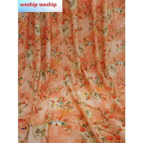 Twill cotton Vermilion coral fan Satin silk fabric Satin de soie Satén шелк hanfu cloth DIY patchworkbag
