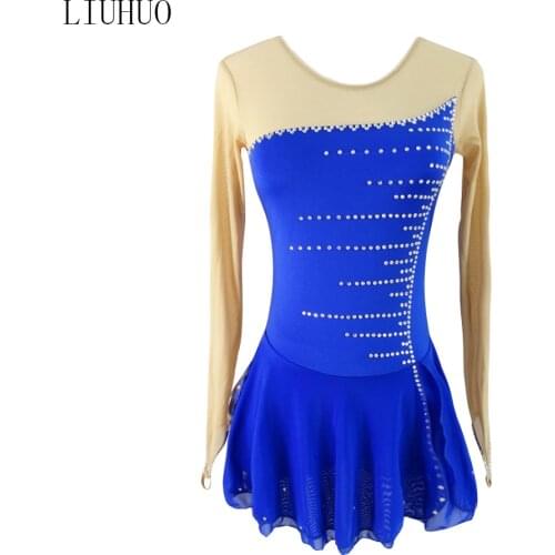 Girls dance wear Skating dance costumes Children Blue and white porcelain Ice Skate Dresses training costumes