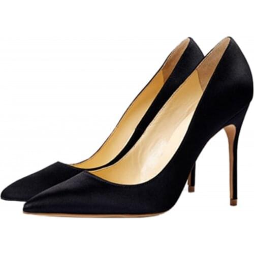 2019 New Pointed Toe Women Pumps Satin Office Career Women Shoes Thin Heels Stilettos Big Size 34-46 Daily Shoes Lady C032B