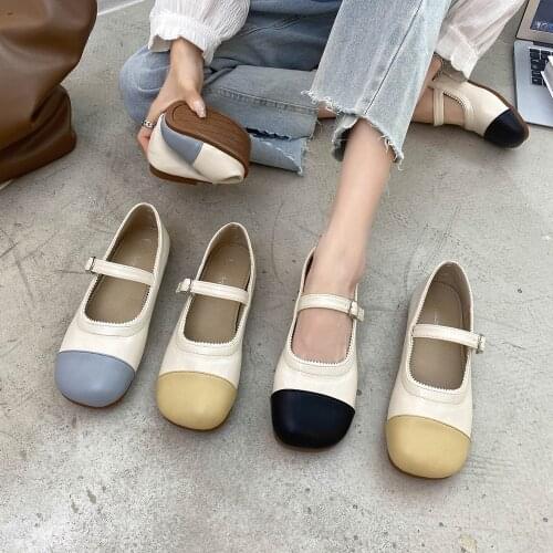 Womens Shoes 2021 Summer Color Matching Shallow Mouth with Simple Low-heel Mary Jane Single Shoes Ballet Shoes Women