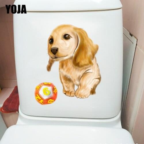 YOJA 20.8CM×25.7CM Cute Playing Pet Dog Cartoon Wall Stickers Funny Toilet Decor WC Accessories T1-2576