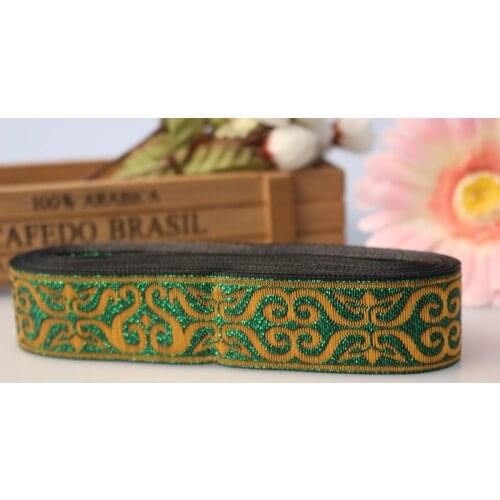 10yards/lot wide 3.4cm Woven Jacquard Ribbon classical design green for curtain and clothing accessory LS-1074