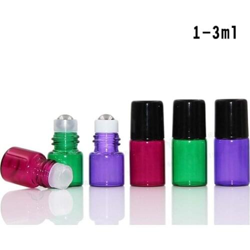 100pcs 1ml2ml 3ml Rose Red Blue Purple Green Roller Bottle Small Essential Oil Mini Perfume Glass Bottle