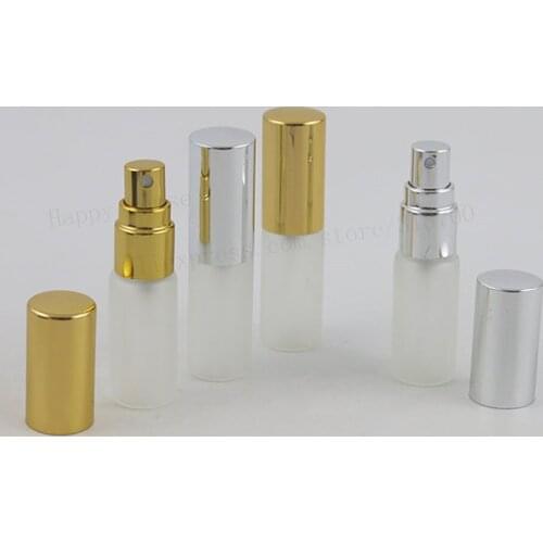 100pcs x 5ml portable cute frosted glass perfume bottles with silver gold atomizers aluninum caps 5cc fragrance sprayer bottle