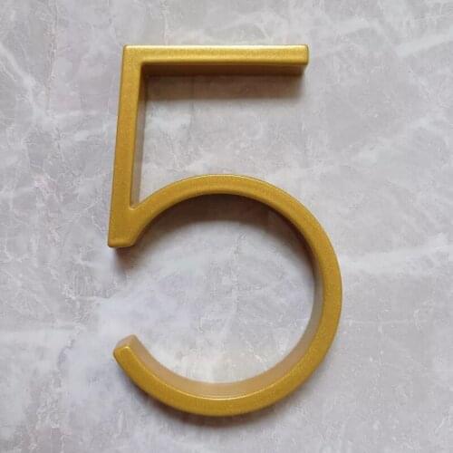 127mm Golden Floating Modern House Number Gold Door Home Address Numbers for House Digital Outdoor Sign Plates 5 In. #5