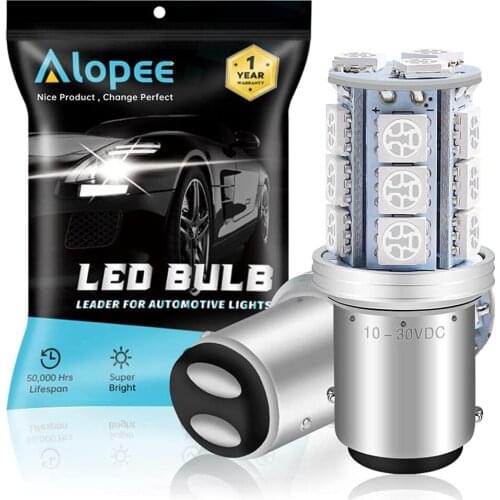 2-Pack 1157 7528 2057 2357 5050 18 SMD LED Light Bulb Brilliant Red Non-Polarity 10-30V-DC For Car Brake Light Tail Lamps