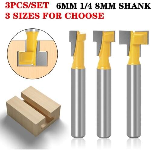 T-Track Slotting & T-Slot Keyhole Cutter 6MM/6.34MM/8MM/12MM/12.7MM Shank Wood Router Bit Steel Handle Cutter For Wood