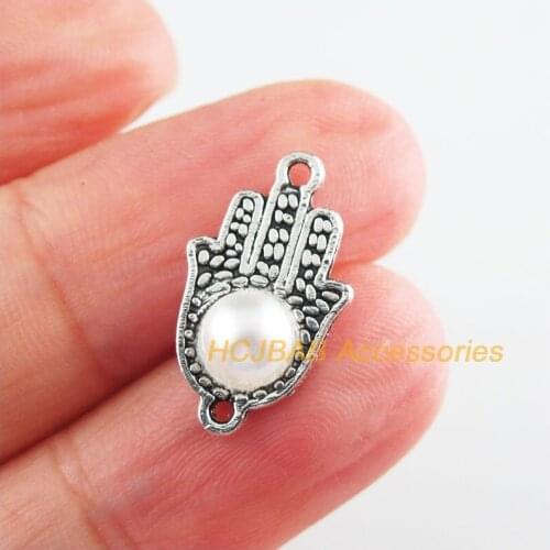 35 New Hand Charms Tibetan Silver Tone Retro Palm White Acrylic Connectors 10.5x18mm