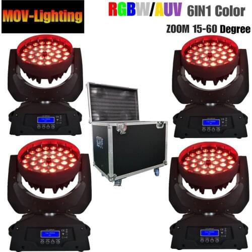 4pcs/lot flight case actory price disco rotating dmx 512 wash zoom bee eye led moving head lights,led stage light