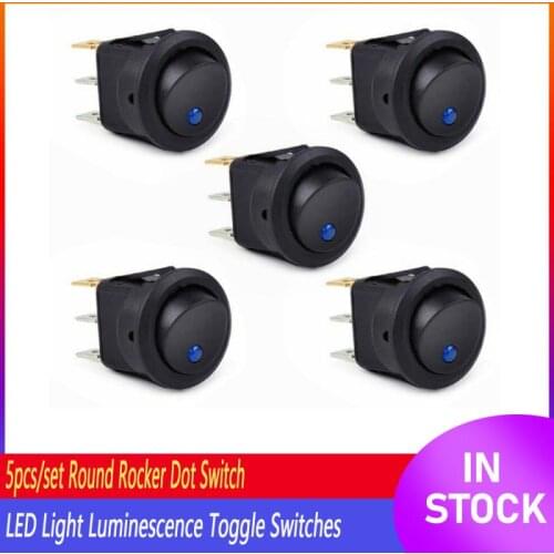 5pcs/set 3Pin LED Dot Light Car Auto Boat Round Rocker ON OFF Toggle SPST Switch 16A 12V Upper round Cat Eye Switch
