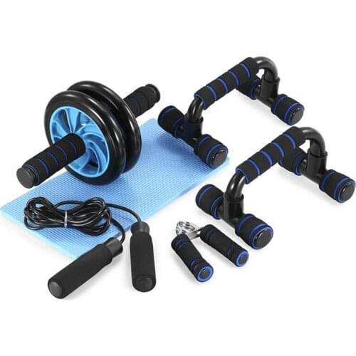 5-in-1 AB Wheel Roller Gym Equipment Wide Fitness Equipment Portable Abdomen Exercise Abdominal Wheel Push-Up Bar Jump Rope