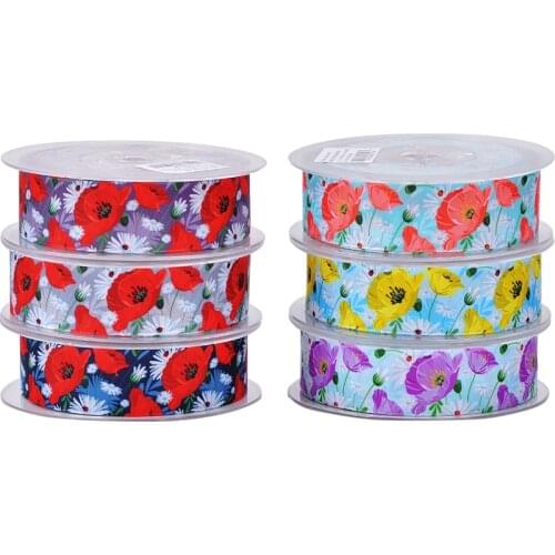 New sales 10yards 1" 25 mm hot red flowers pattern ribbon printed satin ribbon