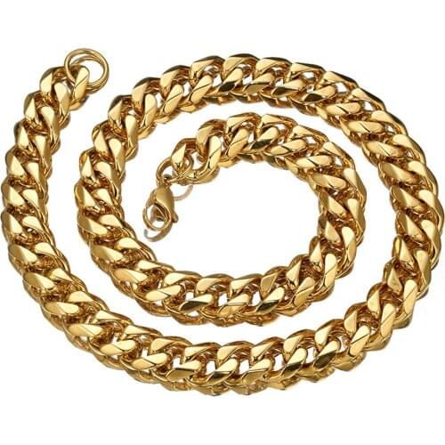 10/12/15MM Hot sale 316L Stainless Steel Gold Silver Color Curb Cuban Chain Mens Necklace Or Bracelet Fashion Jewelry Gift