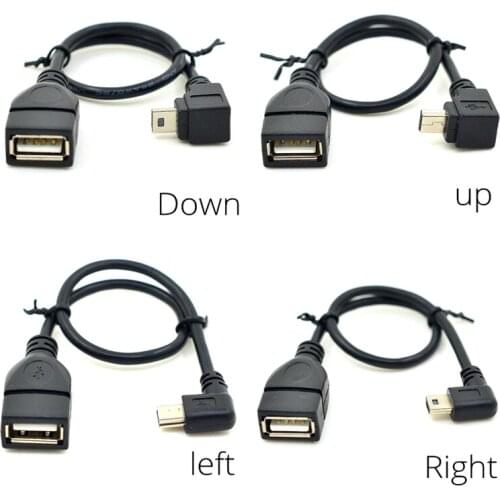20cm Left Right Up Down Angle Mini USB Male To USB 2.0 A Female Host OTG Cable Adapter Mini USB Cable for Tablet PC GPS Car DVD