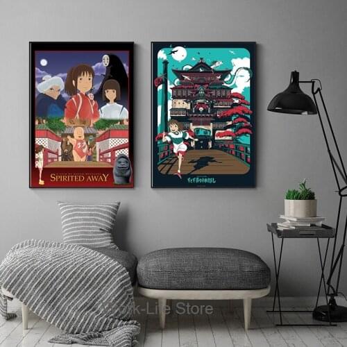 Ghibli Miyazaki Hayao Classic Anime Movie Series Spirited Away Wall Art Painting Print Silk Canvas Poster Kids Room Decoration