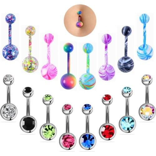 16PCS Mix Belly Button Rings Crystal Surgical Steel Body Jewelry Belly Piercing Ring Sexy Navel Piercing Ombligo Pircing Jewelry