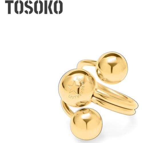 TOSOKO Stainless Steel Jewelry Steel Ball Double Adjustable Ring Five Pointed Star Lucky Ring For Women BSA082