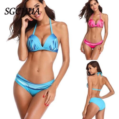 Swimsuit Women Blue Bandeau Bandage Bikini Set Push-Up Brazilian Swimwear Beachwear bikini 2021 Thong maillot de bain femme