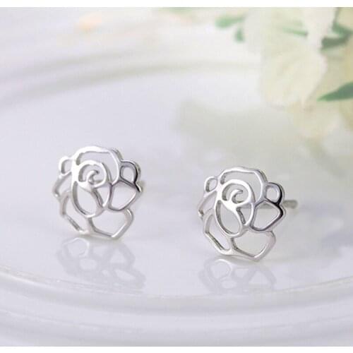 KOFSAC Minimalist Cute Hollow Rose Flower Stud Earring Lady Jewelry 925 Sterling Silver Earrings For Women Valentines Day Gifts
