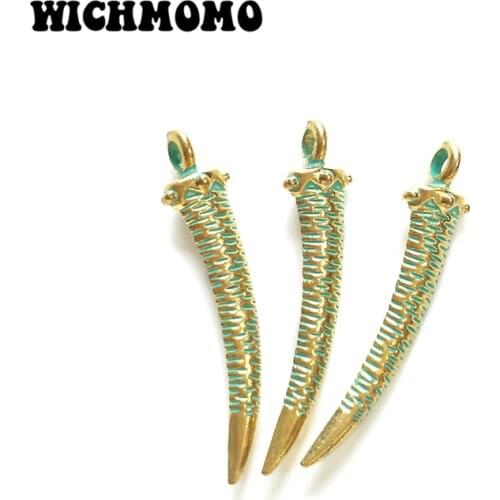 Fashion 4pcs 59*13MM Retro Zinc Alloy Green Tip Needle Spike Fangtooth Pendants for DIY Jewelry Necklace Accessories