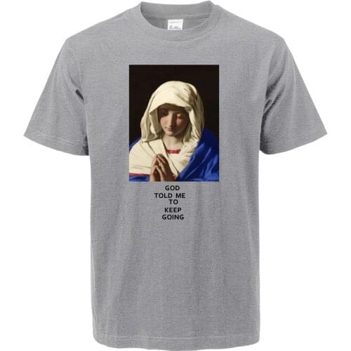 Virgin Mary Print Men T-Shirt 2019 Summer Casual High Quality Cotton T Shirts Hip Hop Tops Tee Camiseta Masculino Vintage Tops