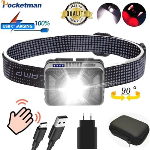 10000lm XHP50.2 Headlamp Rechargeable XPG COB yellow Red light LED Headlight Body Motion Sensor Head light For Riding