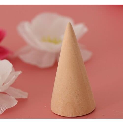 Unfinished Natural Wood Jewelry Display Stand Cone Shape Finger Ring Holder