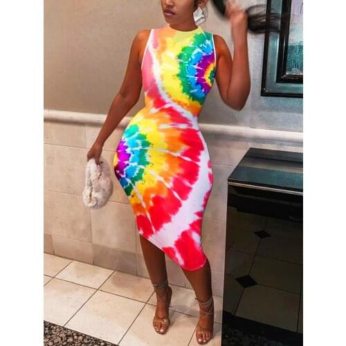 2021 New Summer Fashion Slim Sleeveless Color Print Dress 1443