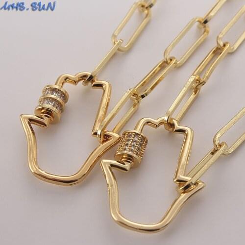 MHS.SUN Charm Hand Pendant Necklace Fashion Zircon Palm Pendant Chunky Chain Necklace Exaggerated Jewelry For Women Girls