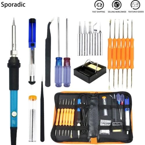 Soldering iron kit adjustable temperature 220V 60W LCD solder welding tools Ceramic heater soldering tips Desoldering Pump