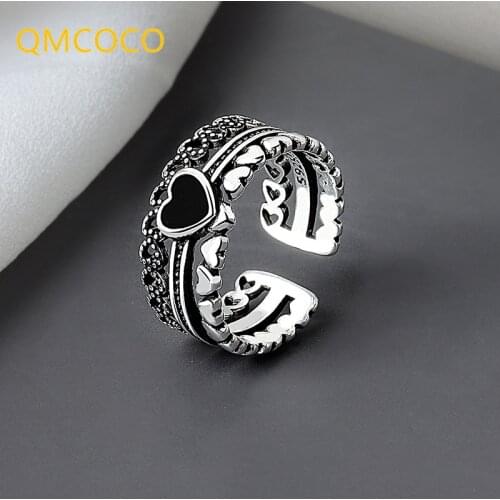 925 Silver Of Finger Rings For Women Vintage Handmade LOVE Heart -Shape Thai Silver Creative Trendy Bride Fine Jewelry Gifts
