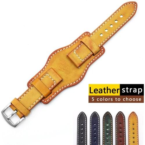 Genuine Leather Watch Band 20mm 22mm 24mm Silver Stainless Steel Buckle Vintage Cow Leather Watch Strap for Panerai Watchband