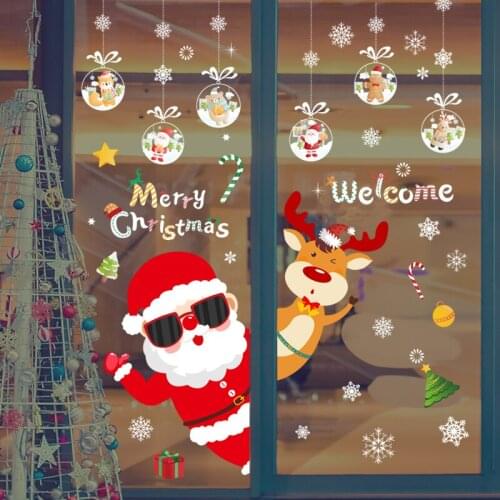 Father Christmas And Elk Window Clings Decal Snowflake Glass Balls Wall Stickers For Bedroom Festival Party Supply Home Decor