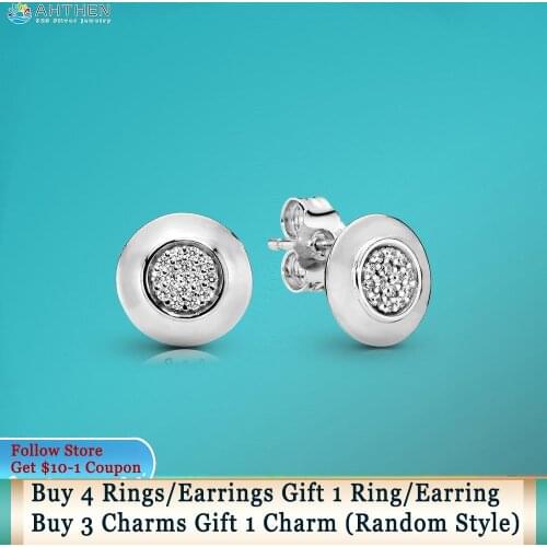 Ahthen 925 Sterling Silver Signature Sparkling Stud Earrings Cubic Zirconia Statement Stud Earring Women Earrings Birthday Gift