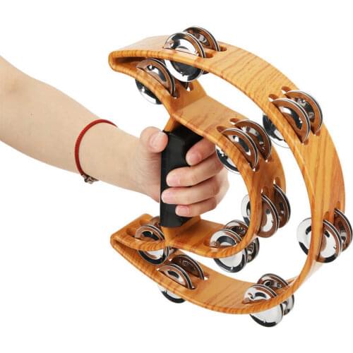 Cute Handbell Held Tambourine High Quality Double Row Handbell Tambourine Metal Jingles With Ergonomic Grip Kids Musical Toys