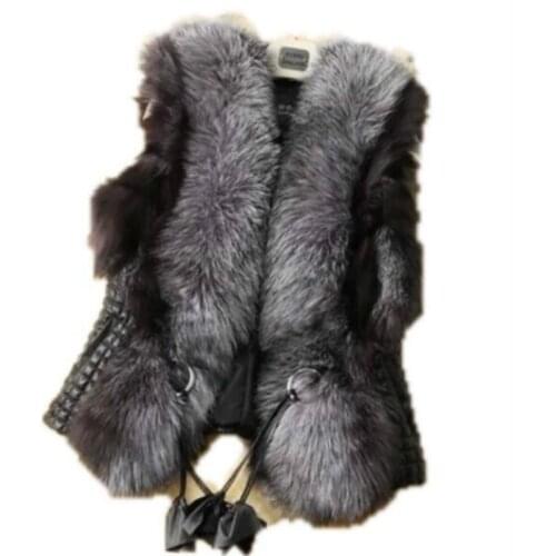 Warm winter coat womens sleeveless fur coat vest tops autumn and winter black faux fur vest