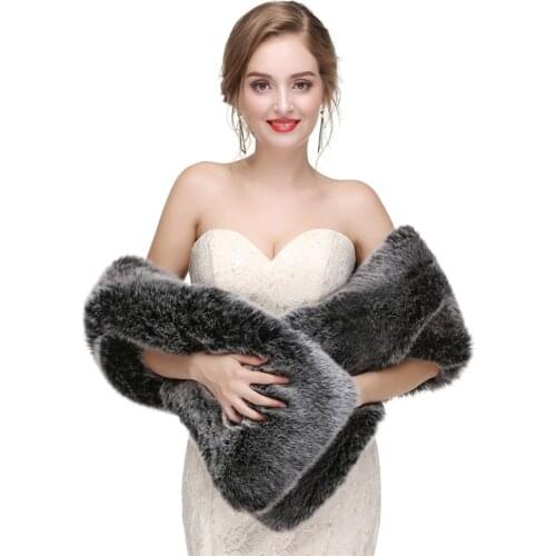 Thermal Thicken Wedding Bridal Wrap Faux Fur Winter Warm Women Shawl Black Grey Outdoor Cape Daily Lady Scarf for Evening Party