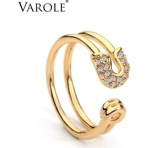 VAROLE Unique Paper Clip Gold Color Midi Ring Shining Crystal Fashion Knuckle Rings For Women Jewelry Bagues Anillos mujer