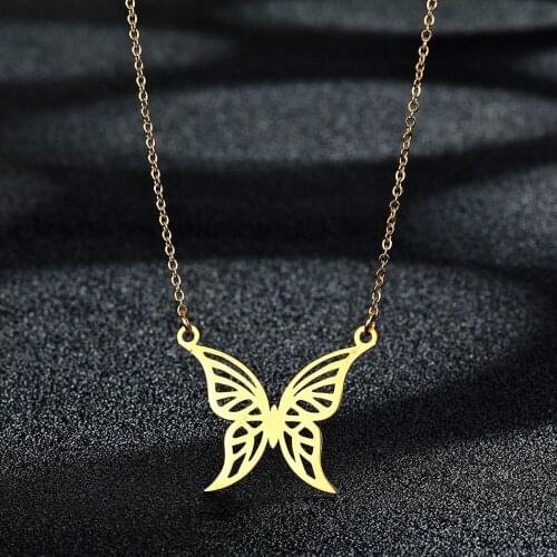WANGAIYAO new stainless steel butterfly pendant cute necklace gift for girlfriend golden butterfly anniversary birthday gift jew