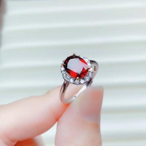 CoLife Jewelry Classic Garnet Ring for Daily Wear 6*8mm Natural Garnet 925 Silver Garnet Jewelry Gift for Mother