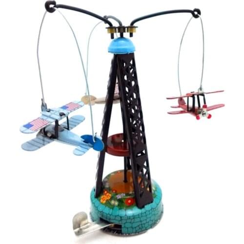 Wind Up Toy Rotating Airplane Carousel Clockwork Tin Toys, Funny Vintage Toy for Children/Adult Gift