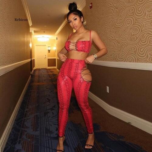 Hollow Out Printed Bandage Two Piece Set Women 2021 Sexy Crop Top+High Waist Leggings Party Clubwear Matching Outfits Hot