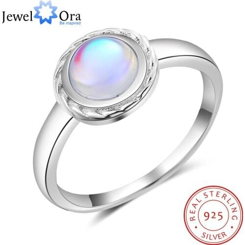 JewelOra Classic 925 Sterling Silver Ring with Round Moonstone Wedding Band Rings for Women Silver 925 Jewelry Mothers Day Gift