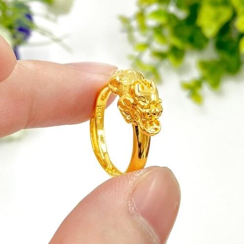 Gold Plated 14K Ring for Women Couples Finger Ring Delicate Flower Pattern Anniversary Birthday Hand Jewelry Statement Gifts