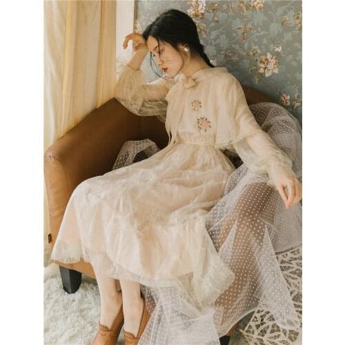 2019 new fashion womens dresses Vintage Lace Sunscreen Cape French Dress