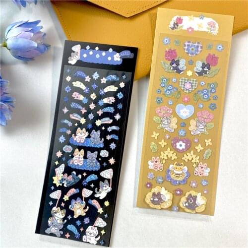 1 Pcs Laser Bling Cute Cat Scrapbooking Stickers Confetti Decoration DIY Photo for Journal Diary Album Korean Stationery Sticker