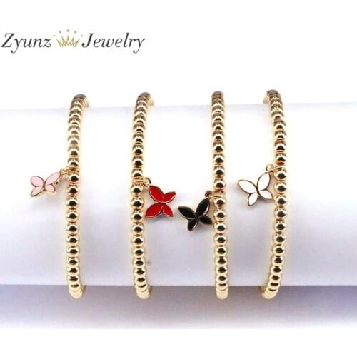 10PCS, Classic Design Colorful Enamel Heart Charm Bead Bracelet High Quality Copper Jewelry Love Woman Bracelets