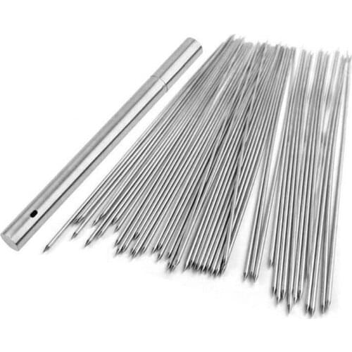 15.7 Inch Barbecue Skewers 50 PCS Stainless Steel BBQ Skewer Needle Sticks with Storage Tube for Outdoor Cooking Tools
