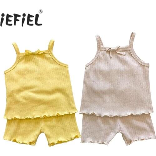 2021 Baby Summer Clothing Newborn Baby Girl Solid Sleeveless Vest Top+Shorts Outfits Ribbed Clothes Sets 0-24M