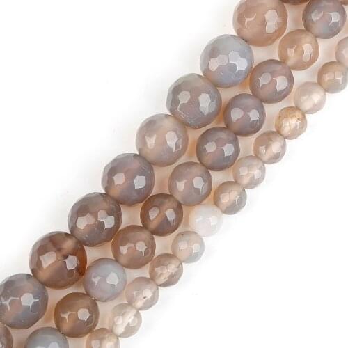 Natural Stone Beads 4/6/8/10mm 15'' Faceted Grey Agates Onxy Beads Loose Spacer Beads For Jewelry Making DIY Bracelet Necklace